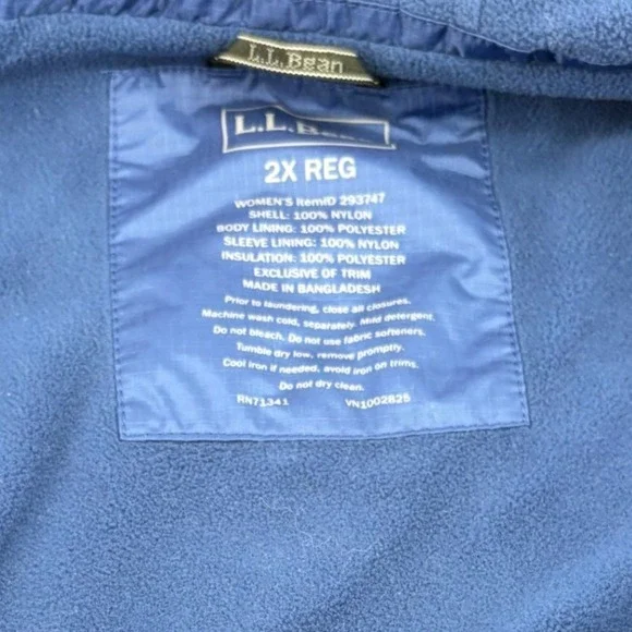 LL Bean TEK Rain Jacket Womens 2X Blue Fleece Lined Waterproof Hooded - Picture 6 of 11